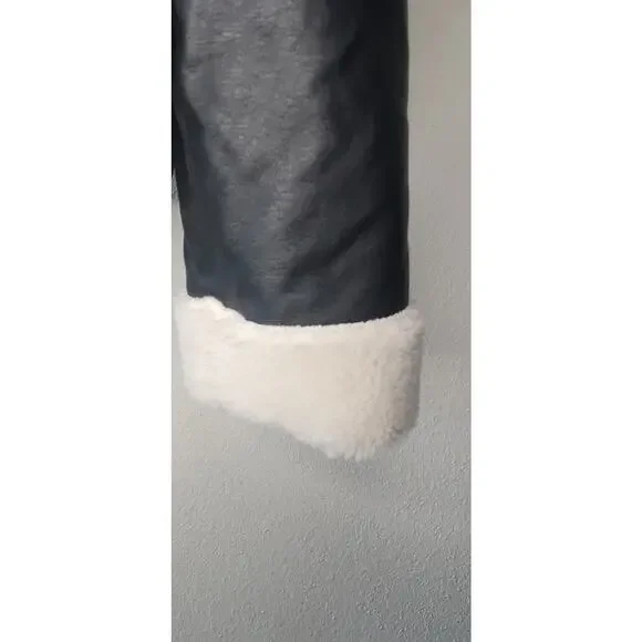 Hollister Women's Black Vegan Leather Cropped Sherpa-Lined Aviator Jacket Sz M - Picture 6 of 10